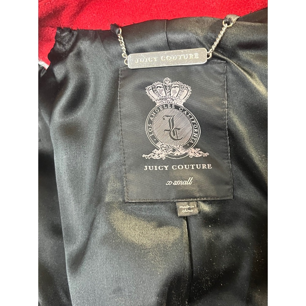 Juicy Couture Red Wool Blend Coat Womens XS Double Breasted Ruffle Hem - Picture 15 of 16